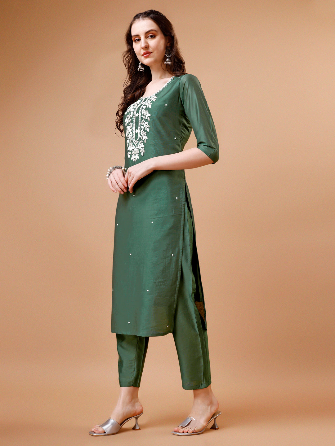 Hand Beads Embroidered Kurta With Pant & Dupatta, Multicolor - Hiral Fashion