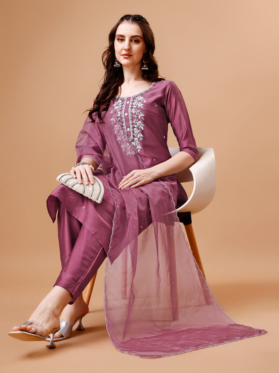 Hand Beads Embroidered Kurta With Pant & Dupatta, Multicolor - Hiral Fashion