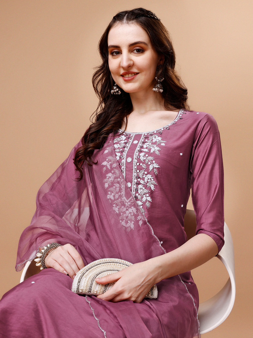Hand Beads Embroidered Kurta With Pant & Dupatta, Multicolor - Hiral Fashion