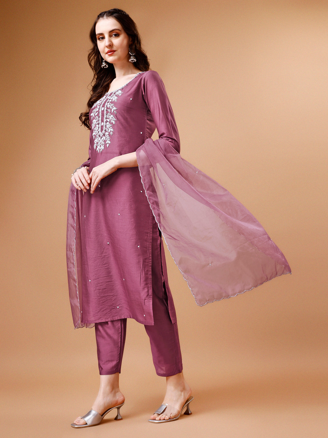 Hand Beads Embroidered Kurta With Pant & Dupatta, Multicolor - Hiral Fashion