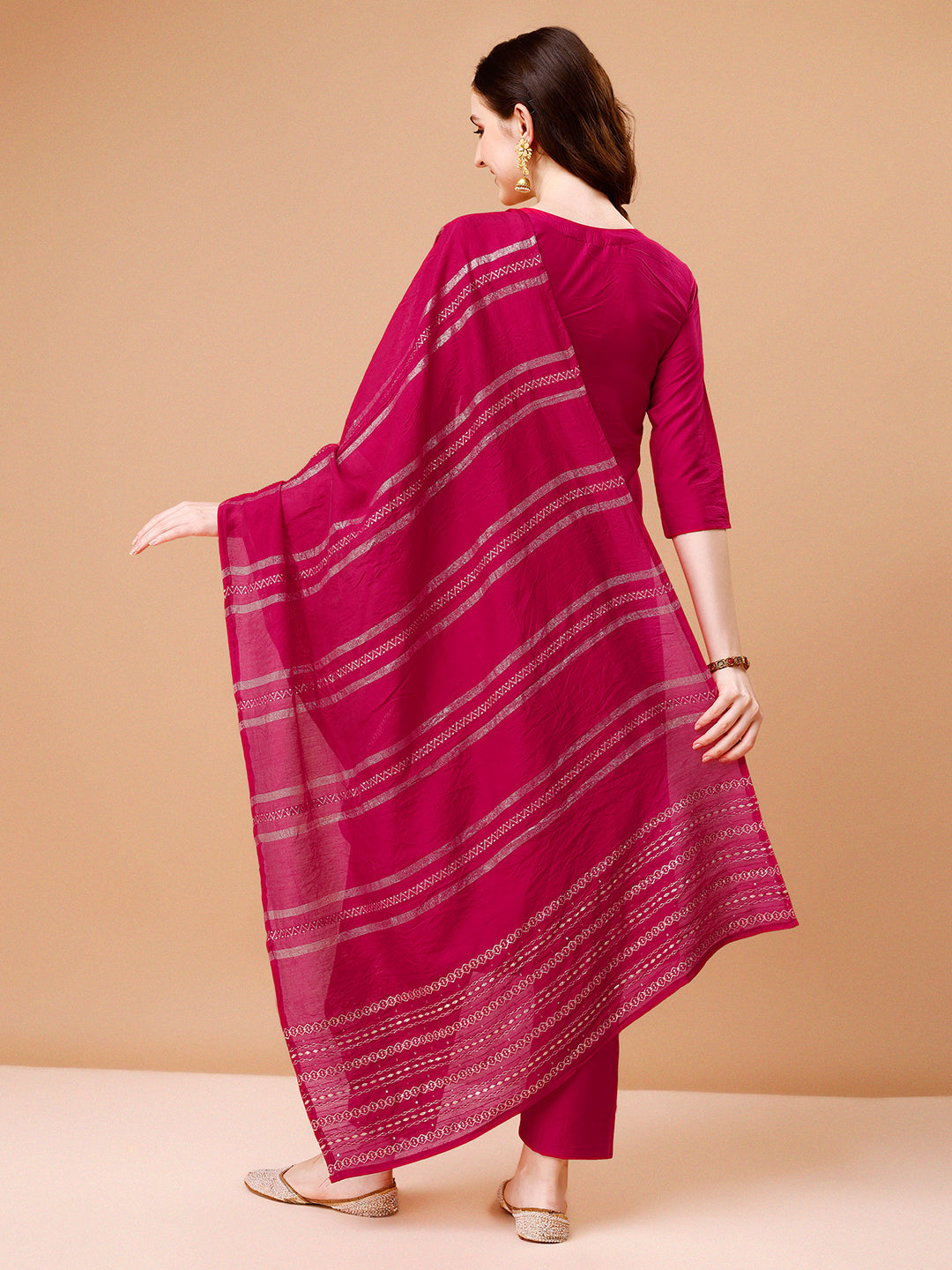 Hand Embroidered Kurta With Pant & Dupatta, Multicolor - Hiral Fashion