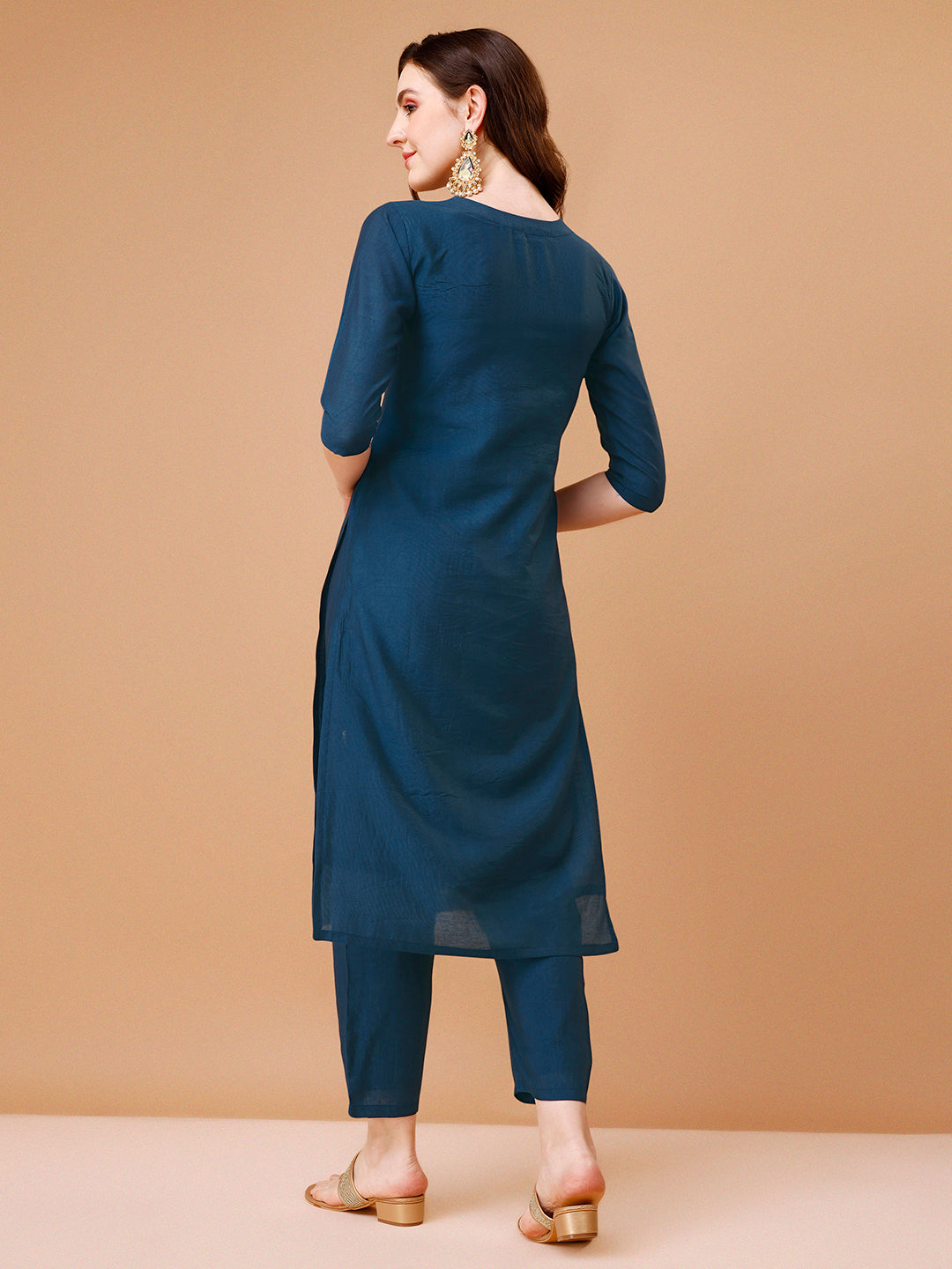 Hand Embroidered Kurta With Pant & Dupatta, Multicolor - Hiral Fashion