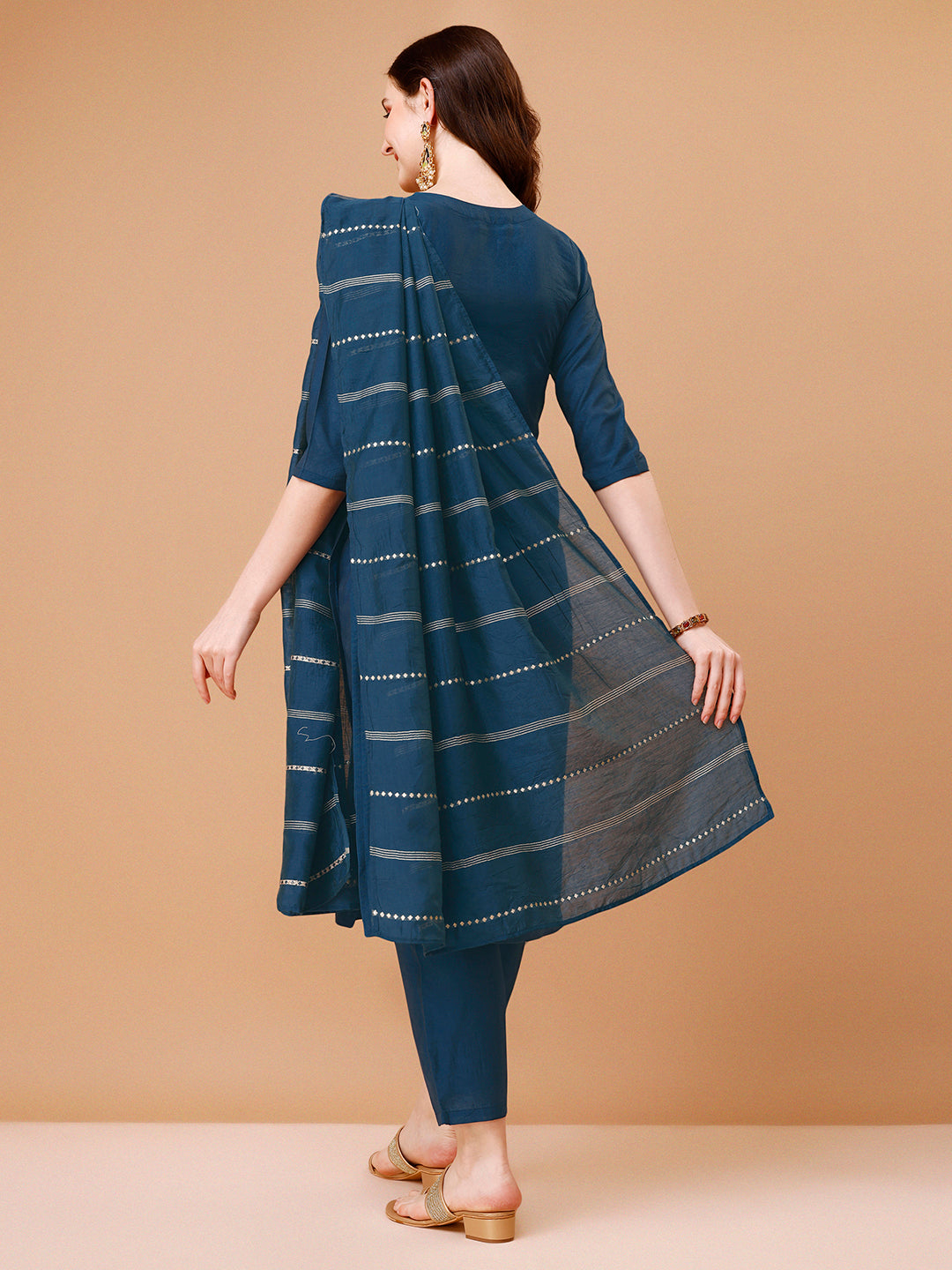 Hand Embroidered Kurta With Pant & Dupatta, Multicolor - Hiral Fashion