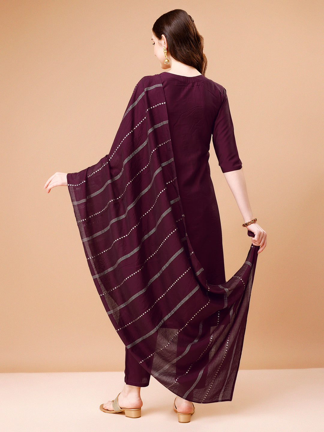 Hand Embroidered Kurta With Pant & Dupatta, Multicolor - Hiral Fashion
