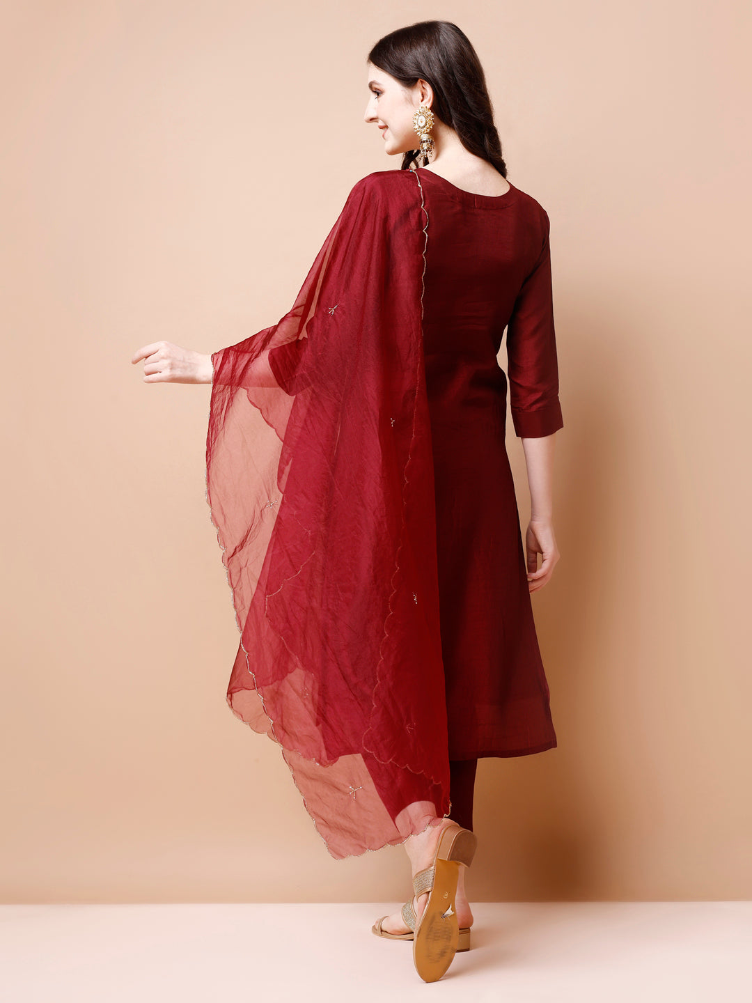 Hand Embroidered Kurta With Pant & Organza Dupatta, Multicolor - Hiral Fashion