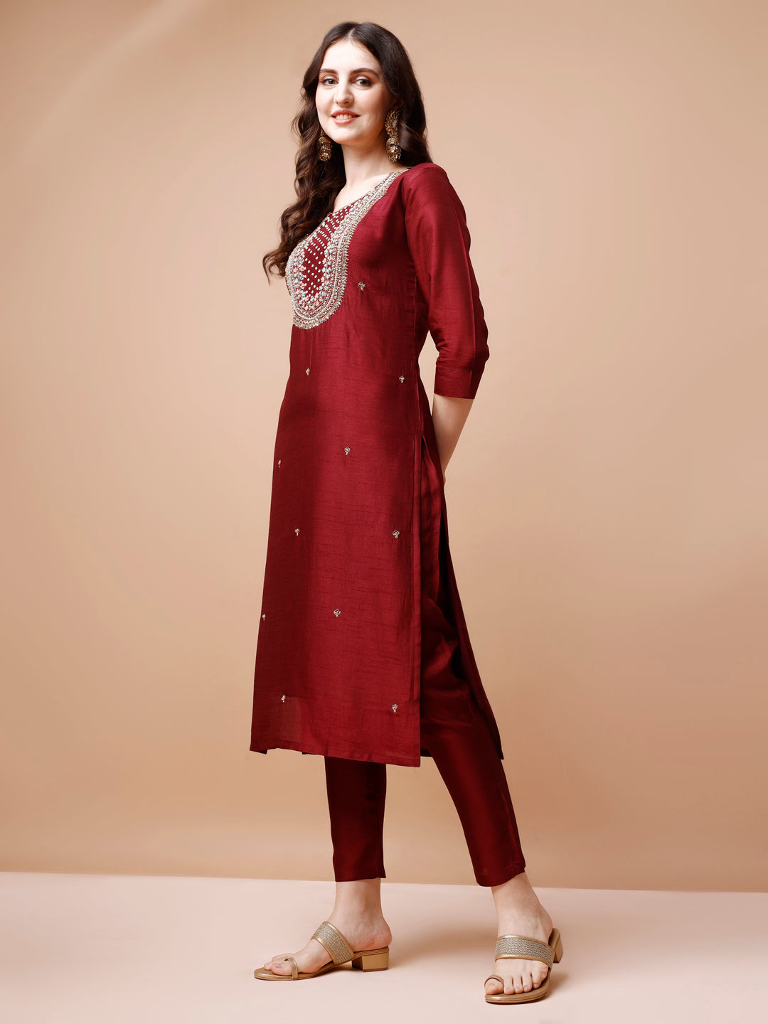 Hand Embroidered Kurta With Pant & Organza Dupatta, Multicolor - Hiral Fashion