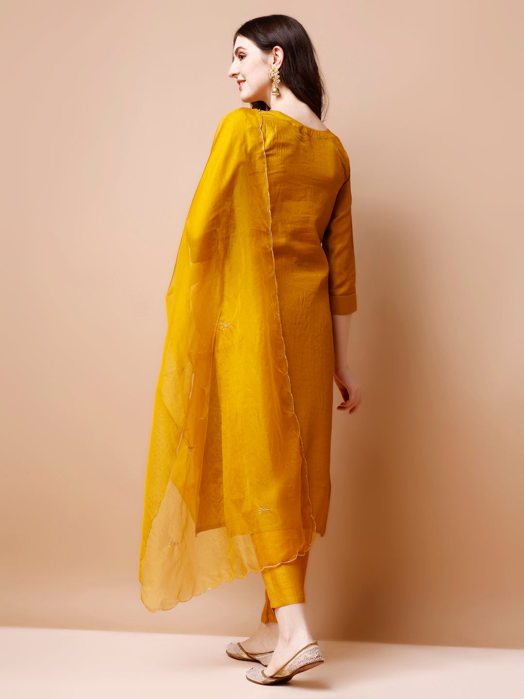 Hand Embroidered Kurta With Pant & Organza Dupatta, Multicolor - Hiral Fashion