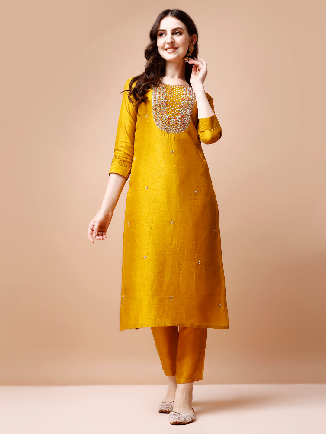 Hand Embroidered Kurta With Pant & Organza Dupatta, Multicolor - Hiral Fashion