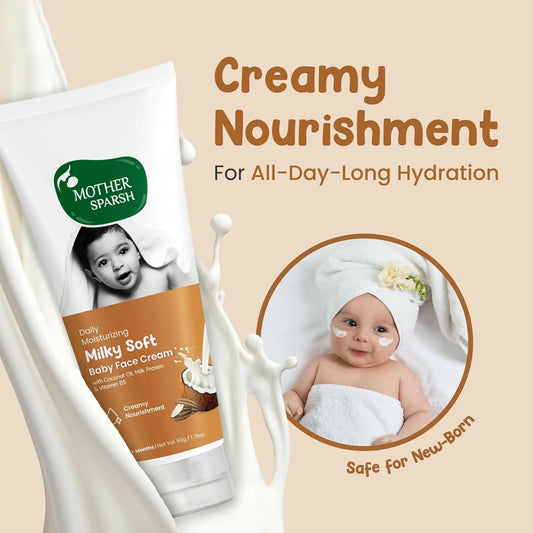 Mother Sparsh Milky Soft Baby Face Cream With Coconut Oil, Milk Protein & Vitamin B5, Non Sticky Baby Cream Prevents Dryness 