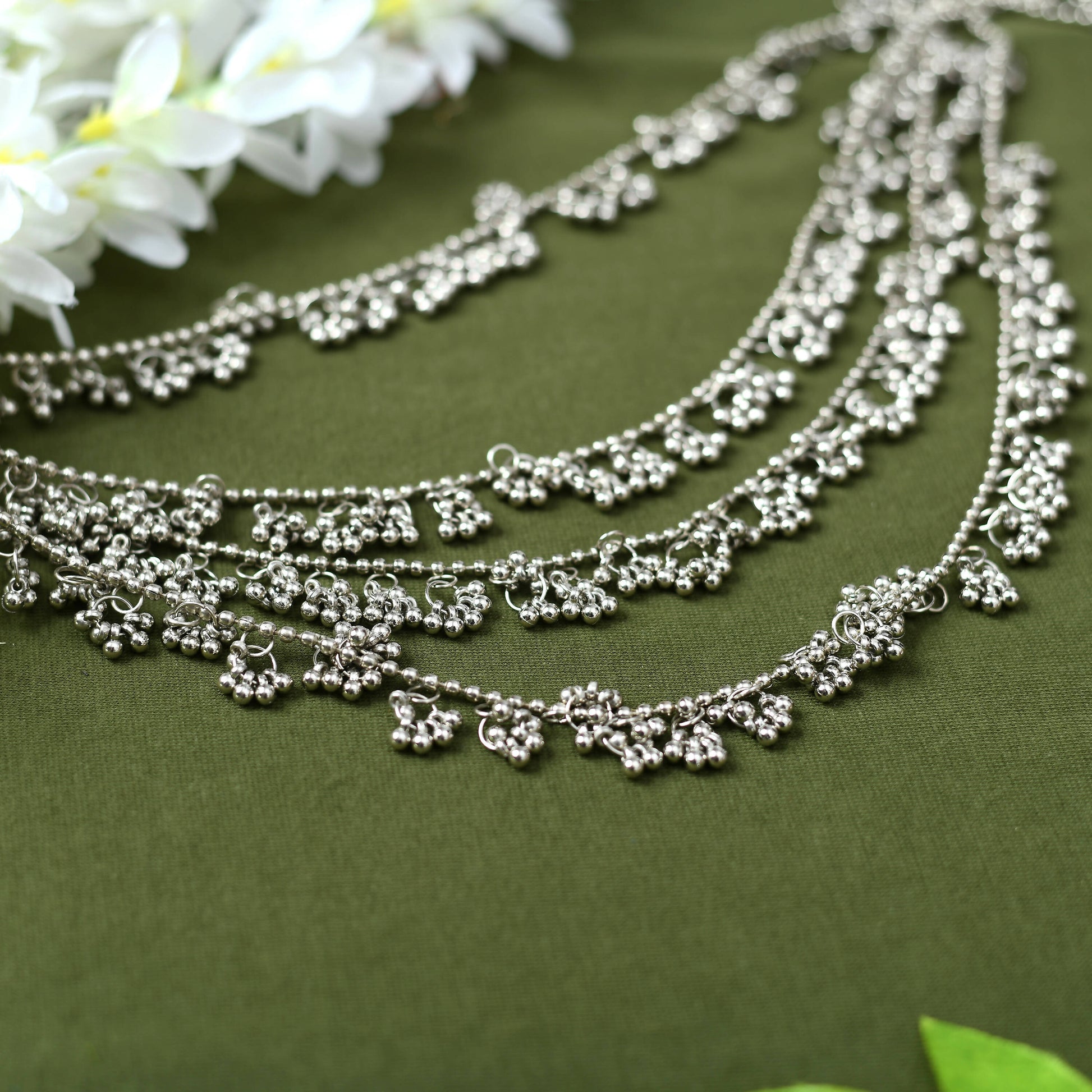 Mominos Fashion Johar Kamal Oxidised Silver-Plated Brass Finish Ghungroo Necklace with Earrings For Women - Grab2buy