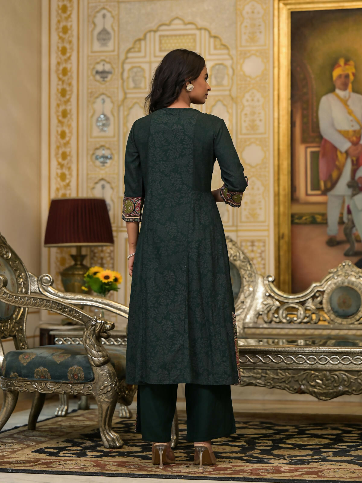 Juniper Women's Green Floral Printed Rayon Kurta Pant With Dupatta Set With Thread Work & Tassels