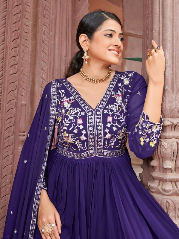 Joban Fashion Purple Readymade Kurta Set With Sequence embroidery Work