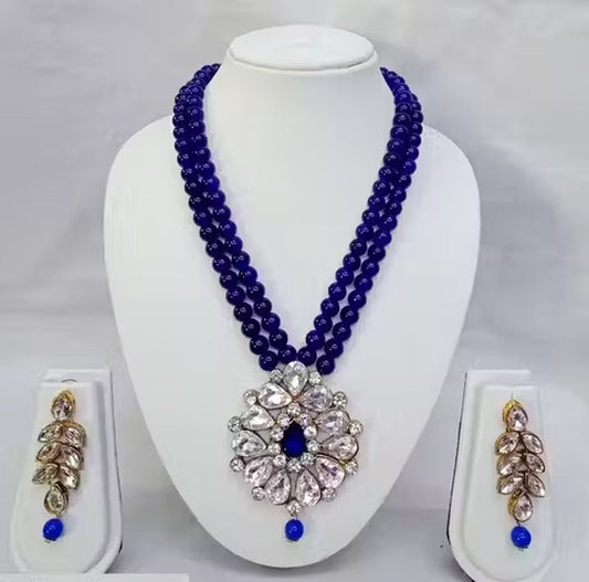 Jewel City Traditional Handcrafted Ethnic Blue Beaded Necklace Set with Gold-Plated Finish & Studded Stones 