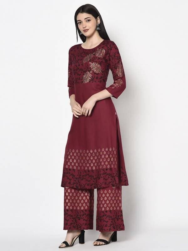 Aniyah Rayon Maroon Color Block Print Straight Kurta (AN-185K) 