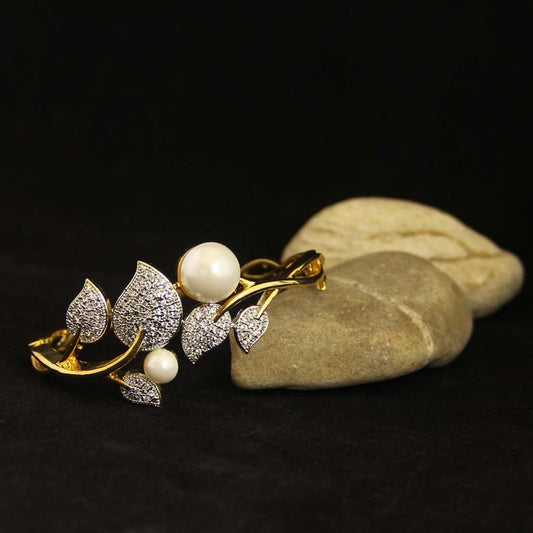 Priyaasi Women Gold-Polished American Diamond and Pearls Studded Bracelet in Floral Pattern | Grab2Buy