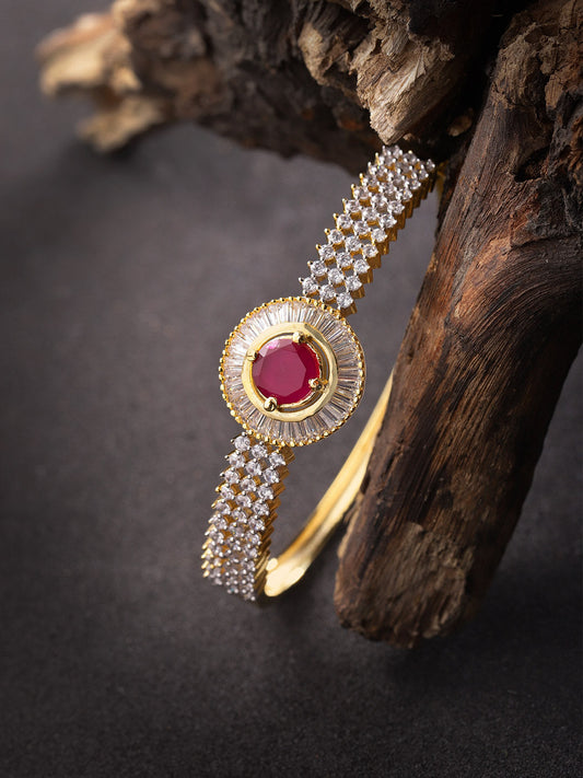 Priyaasi Women Gold-Polished American Diamond and Ruby Studded Bracelet in Pink Color | Grab2Buy