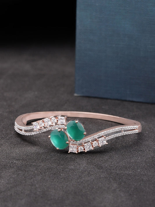 Priyaasi Women Rose Gold-Polished American Diamond and Emerald Studded Bracelet in Green Color | Grab2Buy