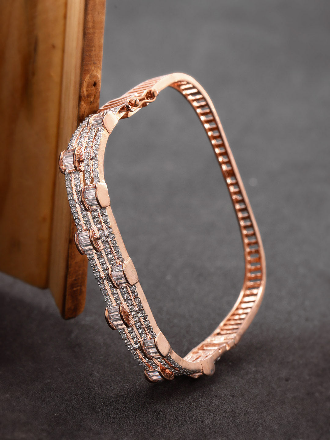 Priyaasi Women Rose Gold-Polished American Diamond Studded Bracelet in Square Shape | Grab2Buy