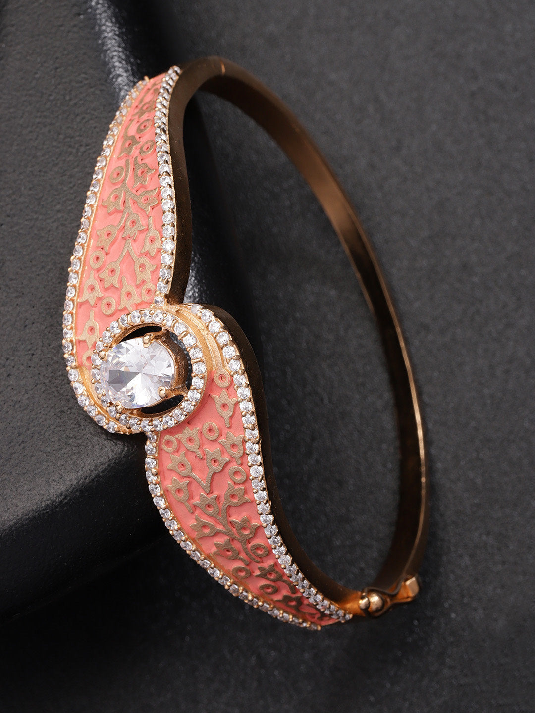 Priyaasi Women Gold-Polished American Diamond Studded, Meenakari Bracelet in Peach Color | Grab2Buy