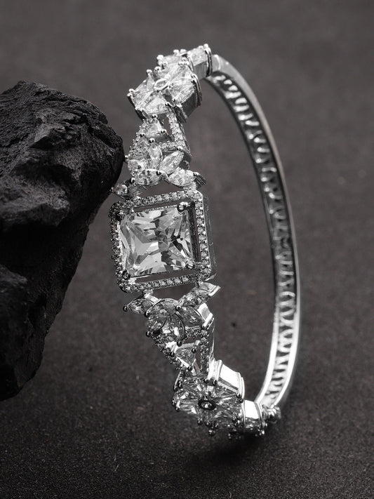 Priyaasi Women Silver-Plated and American Diamond Studded Bracelet in Floral Pattern | Grab2Buy