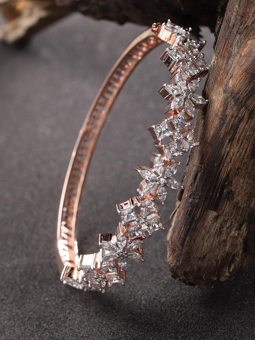Priyaasi Women Rose Gold-Polished American Diamond Bracelet in Floral Pattern | Grab2Buy