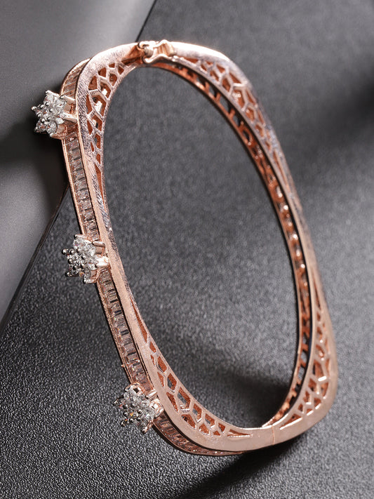 Priyaasi Women Rose Gold-Polished American Diamond Studded, Floral Patterned Bracelet in Square Shape | Grab2Buy