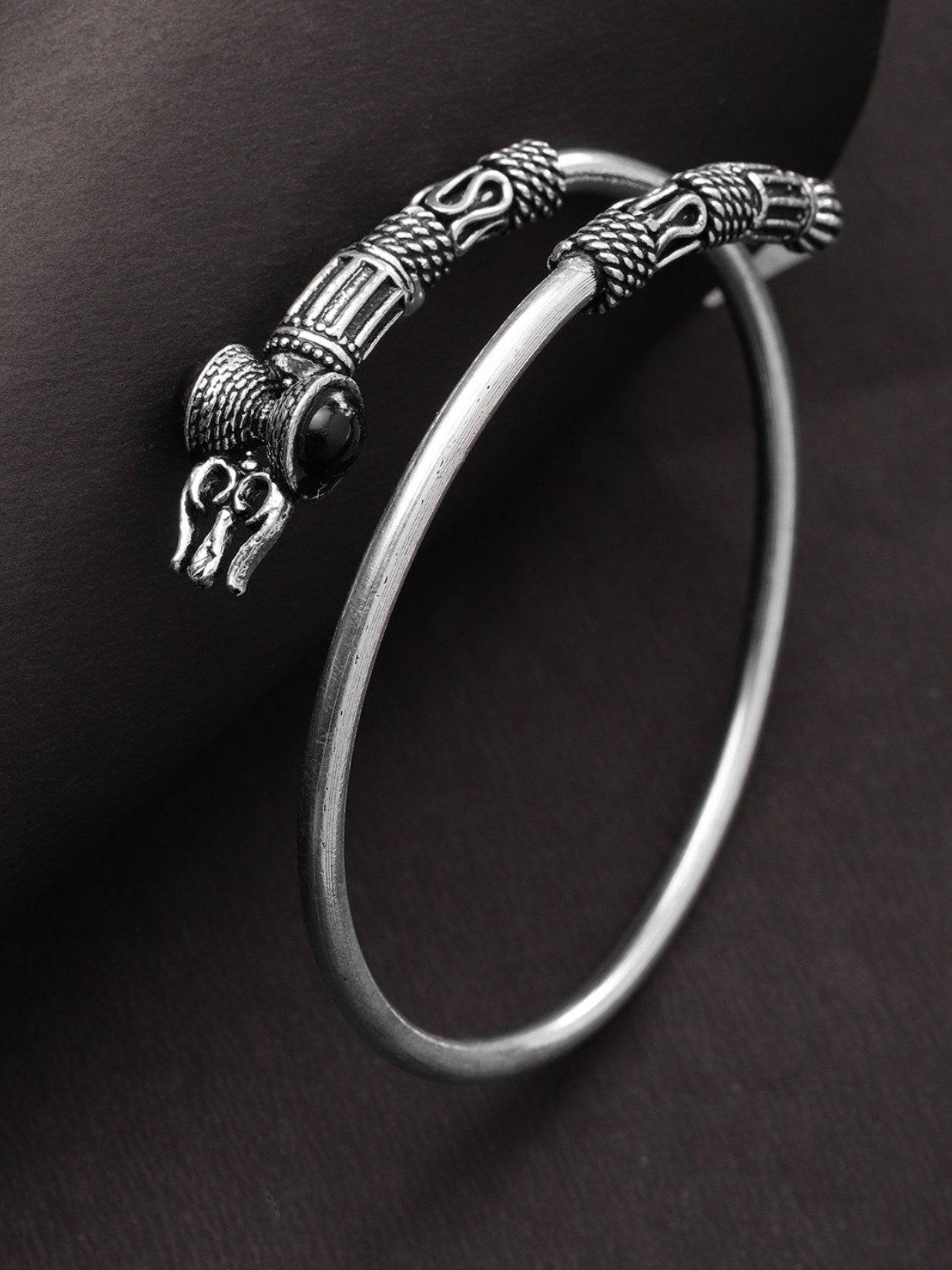 Priyaasi Oxidised Silver-Toned & Black Beaded Bracelet For Women And Girls 