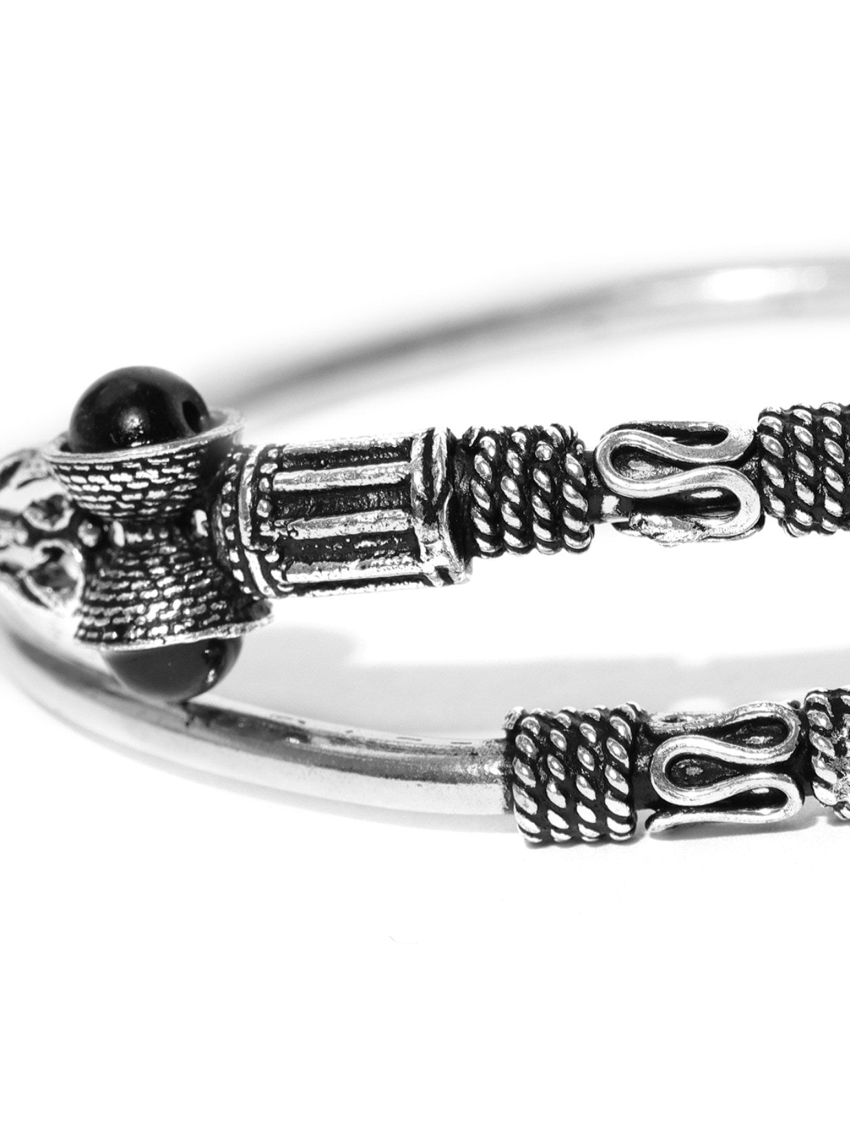 Priyaasi Oxidised Silver-Toned & Black Beaded Bracelet For Women And Girls 