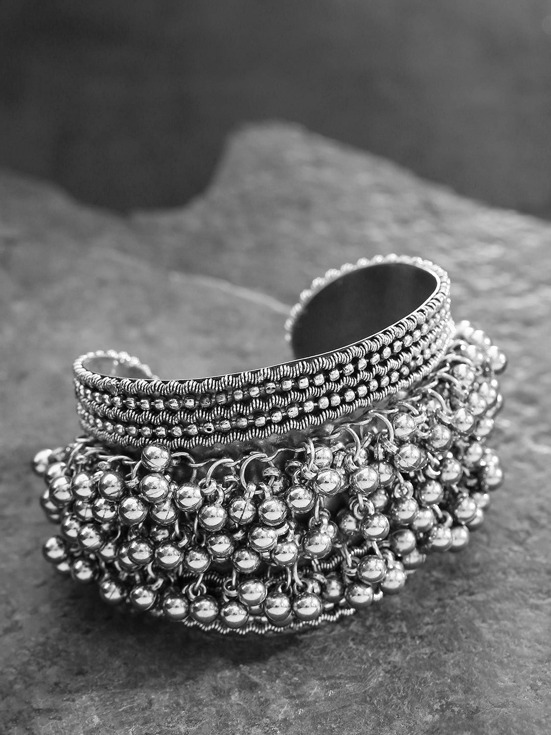 Priyaasi Women Oxidised Silver-Toned Ghungroo Handcrafted Cuff Bracelet - Grab2buy