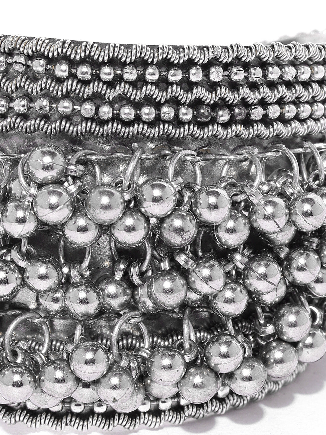Priyaasi Women Oxidised Silver-Toned Ghungroo Handcrafted Cuff Bracelet - Grab2buy