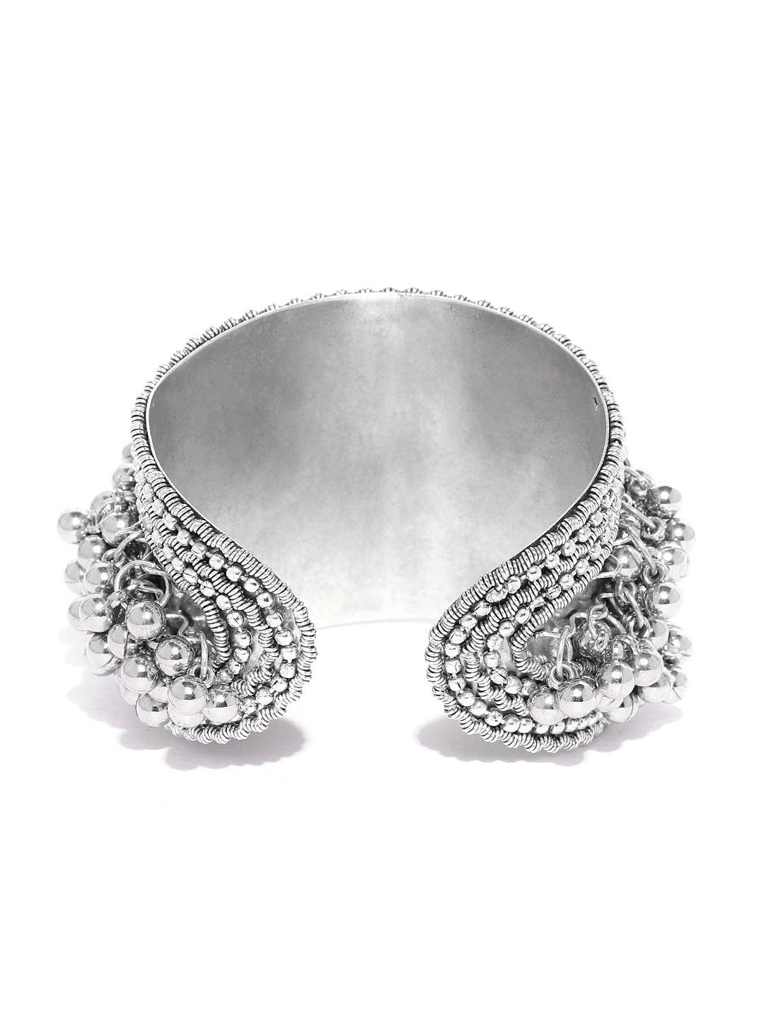 Priyaasi Women Oxidised Silver-Toned Ghungroo Handcrafted Cuff Bracelet - Grab2buy
