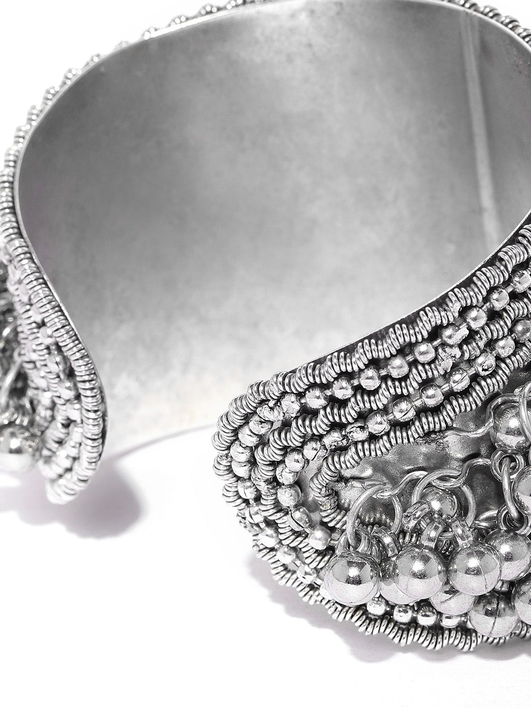 Priyaasi Women Oxidised Silver-Toned Ghungroo Handcrafted Cuff Bracelet - Grab2buy