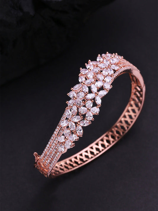Priyaasi Women Rose Gold-Polished American Diamond Studded Bracelet in Floral Pattern | Grab2Buy
