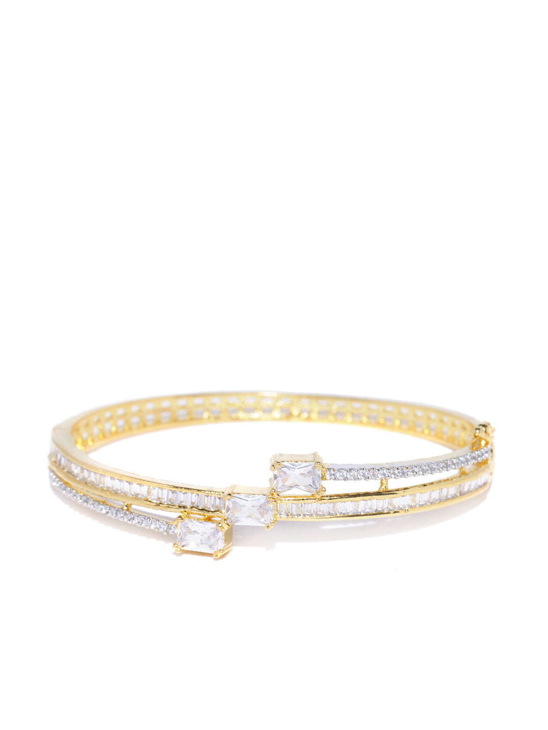 Priyaasi Women Gold-Polished Floral Pattern AD Studded Pearl Decorated Party Wear Cuff Bracelet 