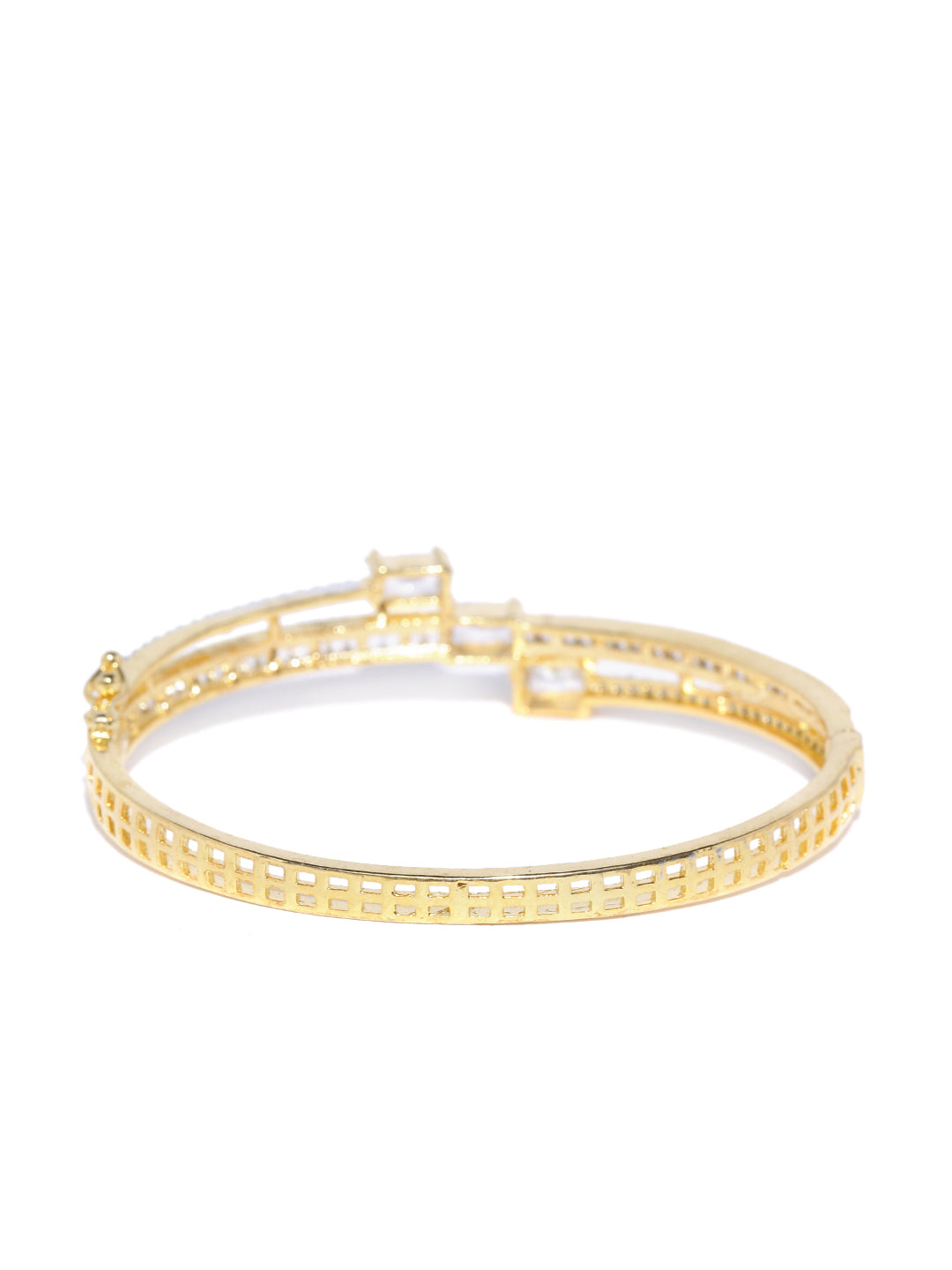Priyaasi Women Gold-Polished Floral Pattern AD Studded Pearl Decorated Party Wear Cuff Bracelet 