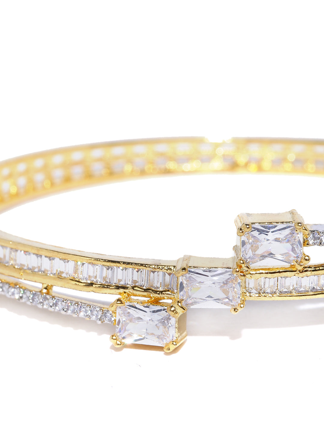Priyaasi Women Gold-Polished Floral Pattern AD Studded Pearl Decorated Party Wear Cuff Bracelet 