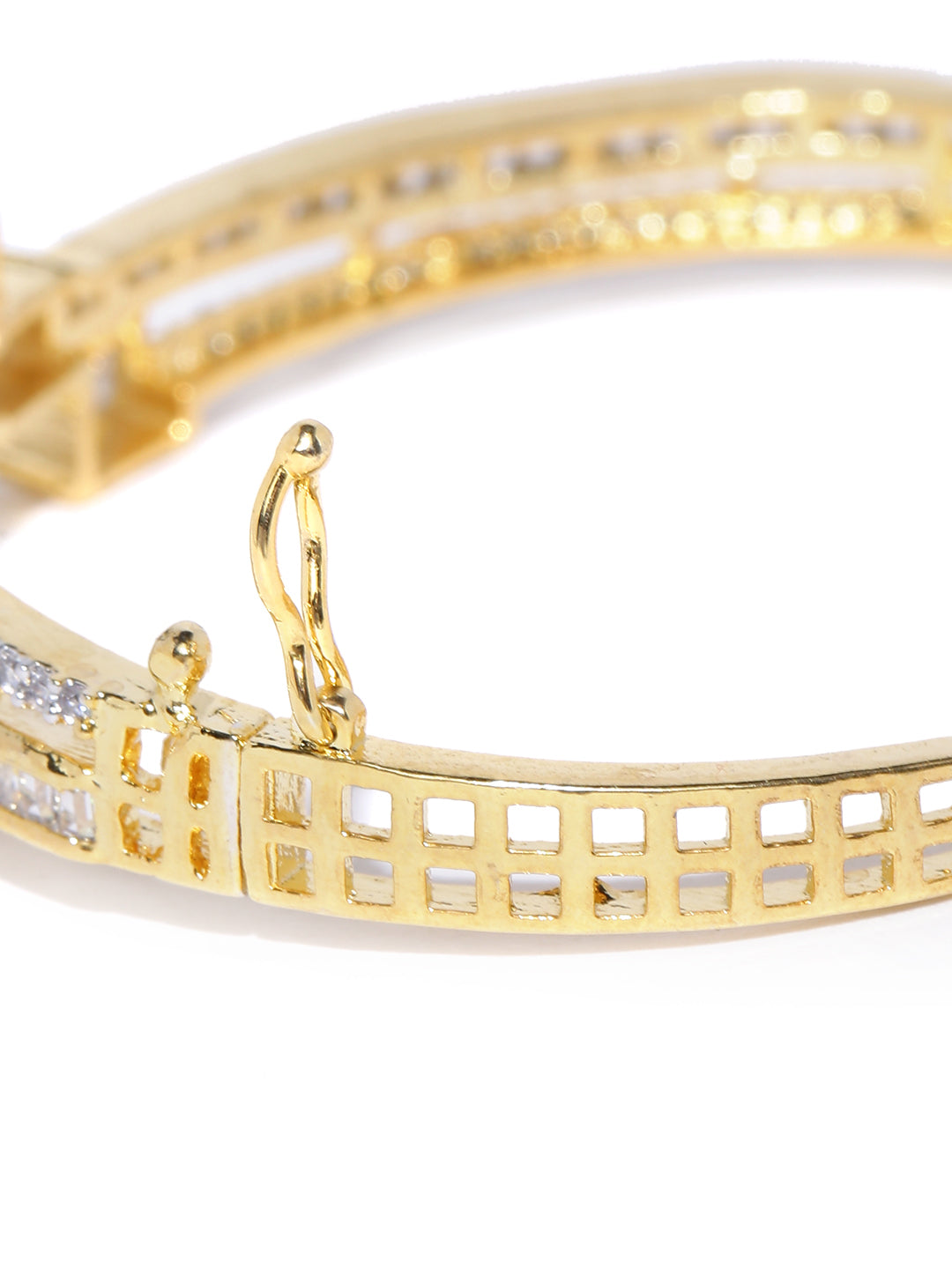 Priyaasi Women Gold-Polished Floral Pattern AD Studded Pearl Decorated Party Wear Cuff Bracelet 