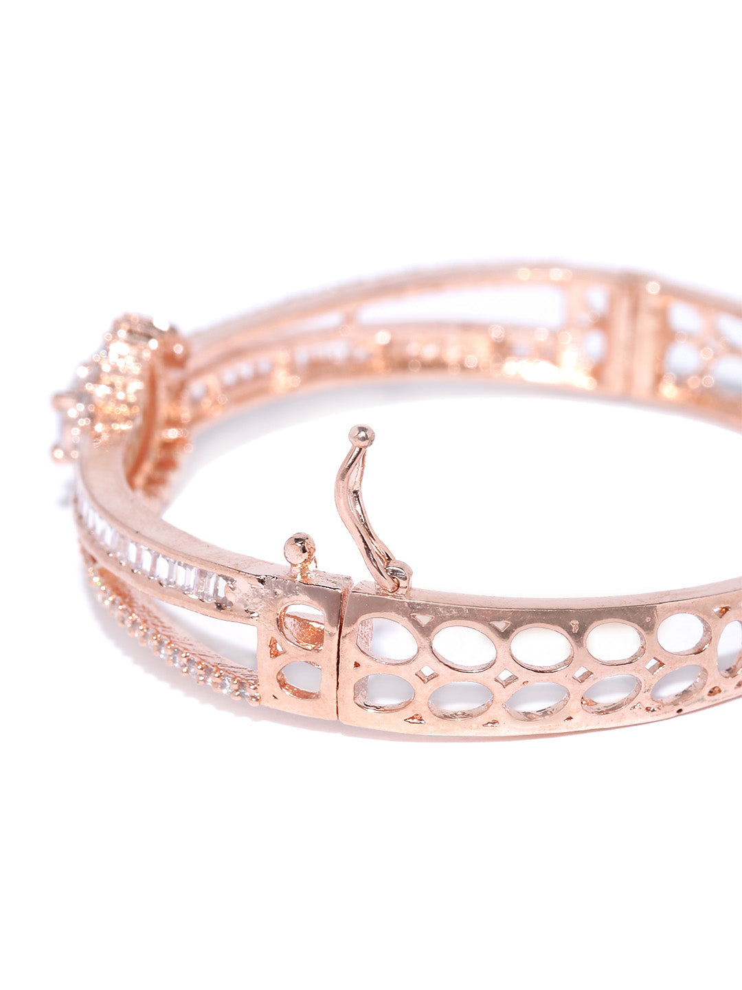 Priyaasi Women Gold-Polished American Diamond Studded Dual Toned Floral Cuff Bracelet 