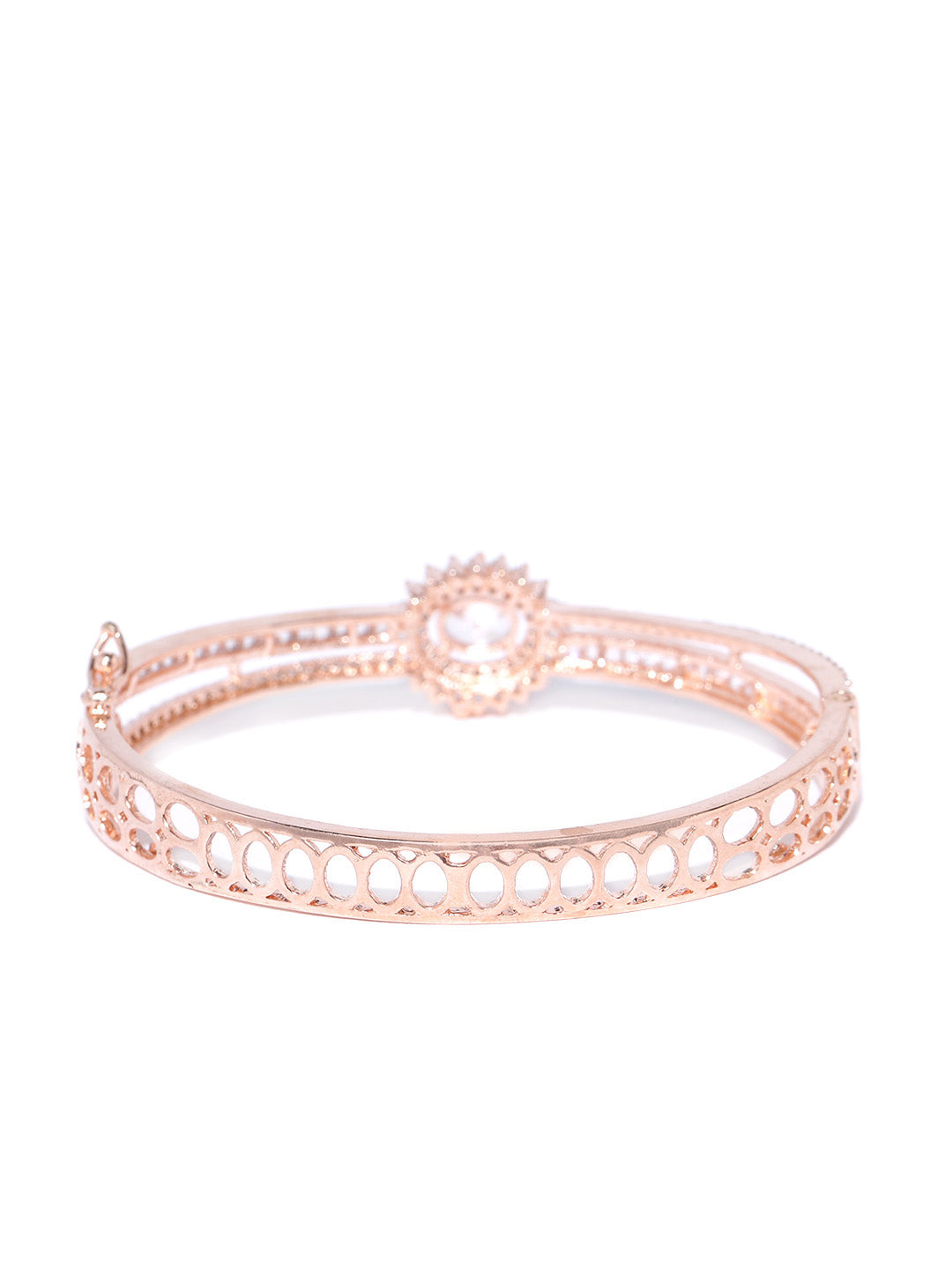 Priyaasi Women Gold-Polished American Diamond Studded Dual Toned Floral Cuff Bracelet 