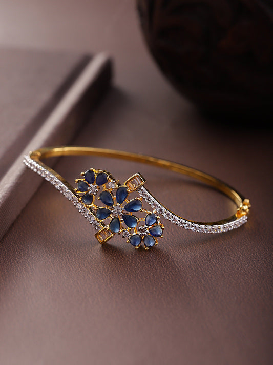 Priyaasi Women Gold-Polished American Diamond Studded, Floral Patterned Bracelet in Blue Color | Grab2Buy