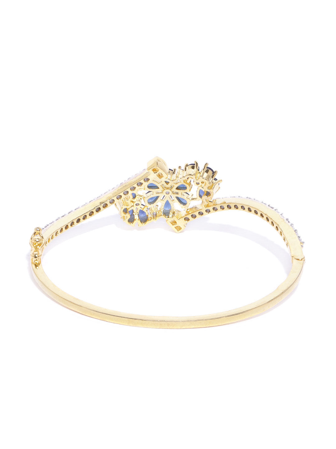 Priyaasi Women Gold-Polished American Diamond Studded, Floral Patterned Bracelet in Blue Color 