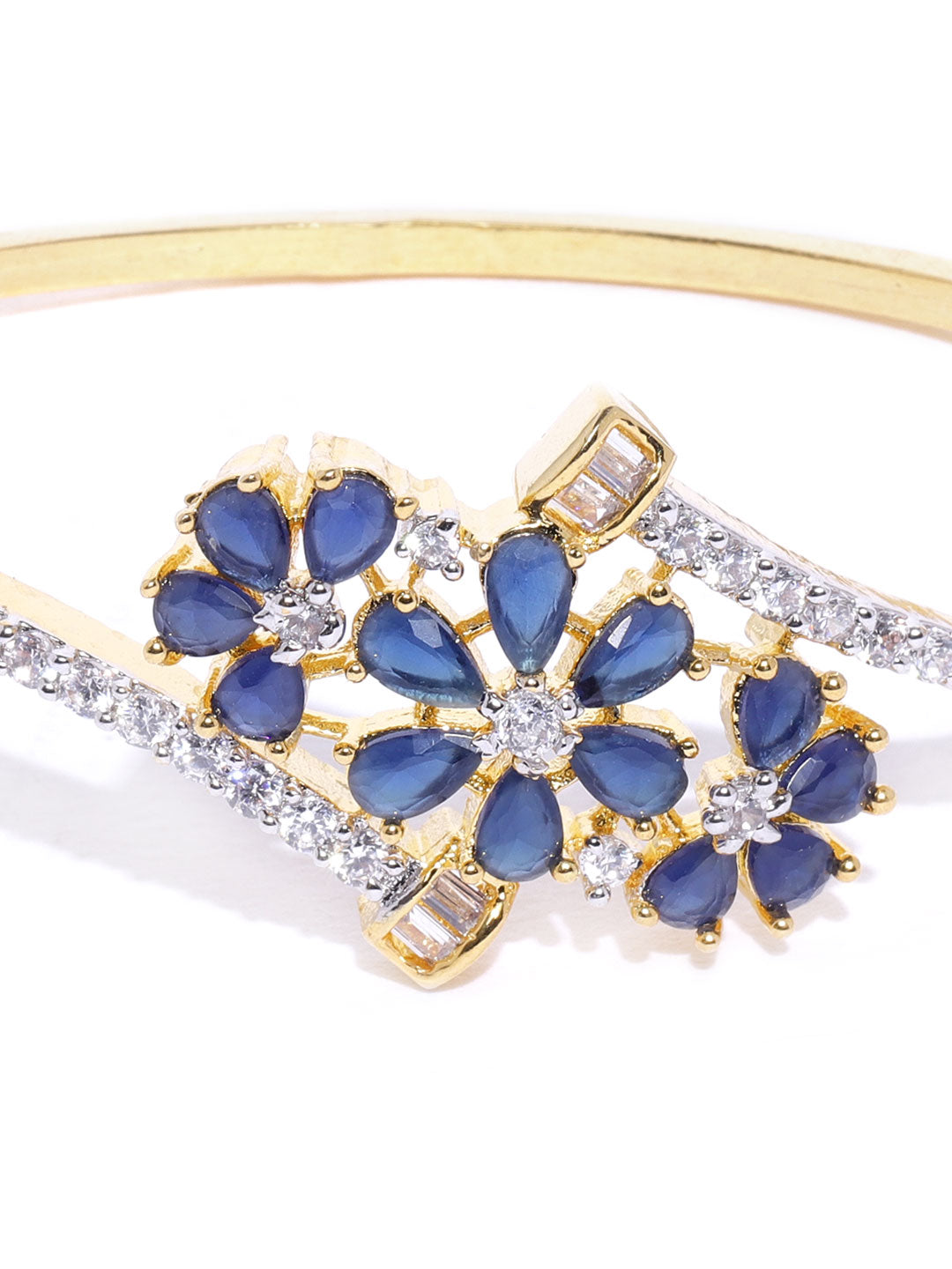 Priyaasi Women Gold-Polished American Diamond Studded, Floral Patterned Bracelet in Blue Color 