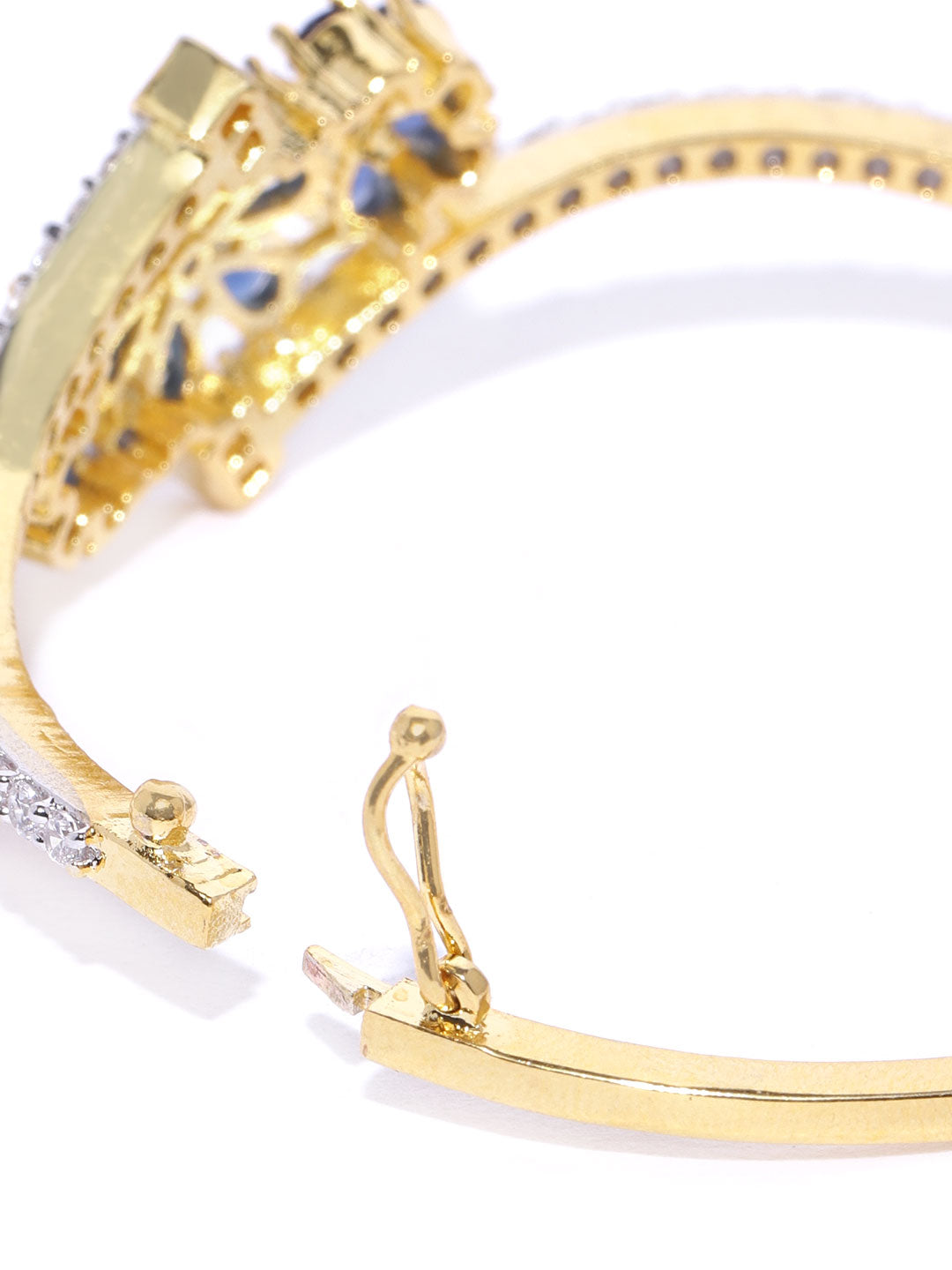 Priyaasi Women Gold-Polished American Diamond Studded, Floral Patterned Bracelet in Blue Color 