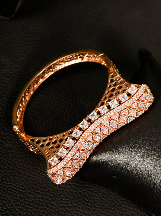 Priyaasi Women Rose Gold-Polished American Diamond Party Bangle Style Bracelet | Grab2Buy