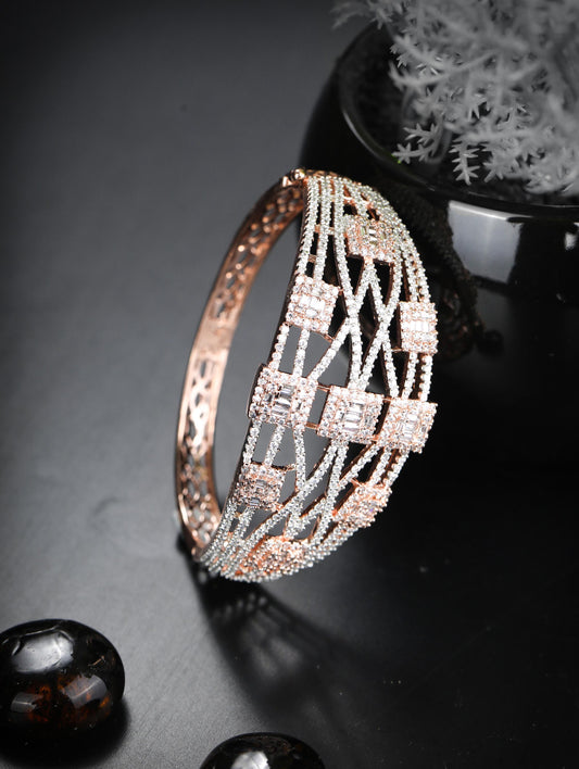 Priyaasi Women Kundan Studded Rose Gold-Polished Bangle Style Bracelet | Grab2Buy