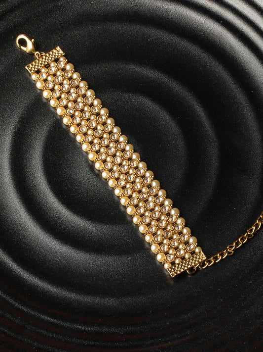 Priyaasi Women Kundan & Pearl Gold-Polished Wraparound Bracelet | Grab2Buy