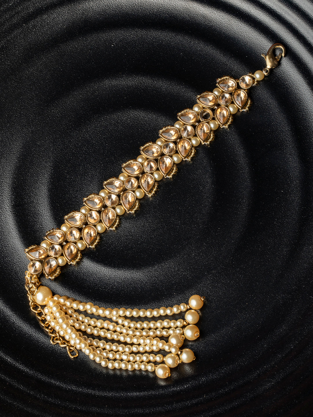 Priyaasi Women Kundan Gold-Polished Leaf Wraparound Bracelet | Grab2Buy