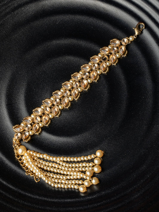 Priyaasi Women Kundan Gold-Polished Leaf Wraparound Bracelet | Grab2Buy
