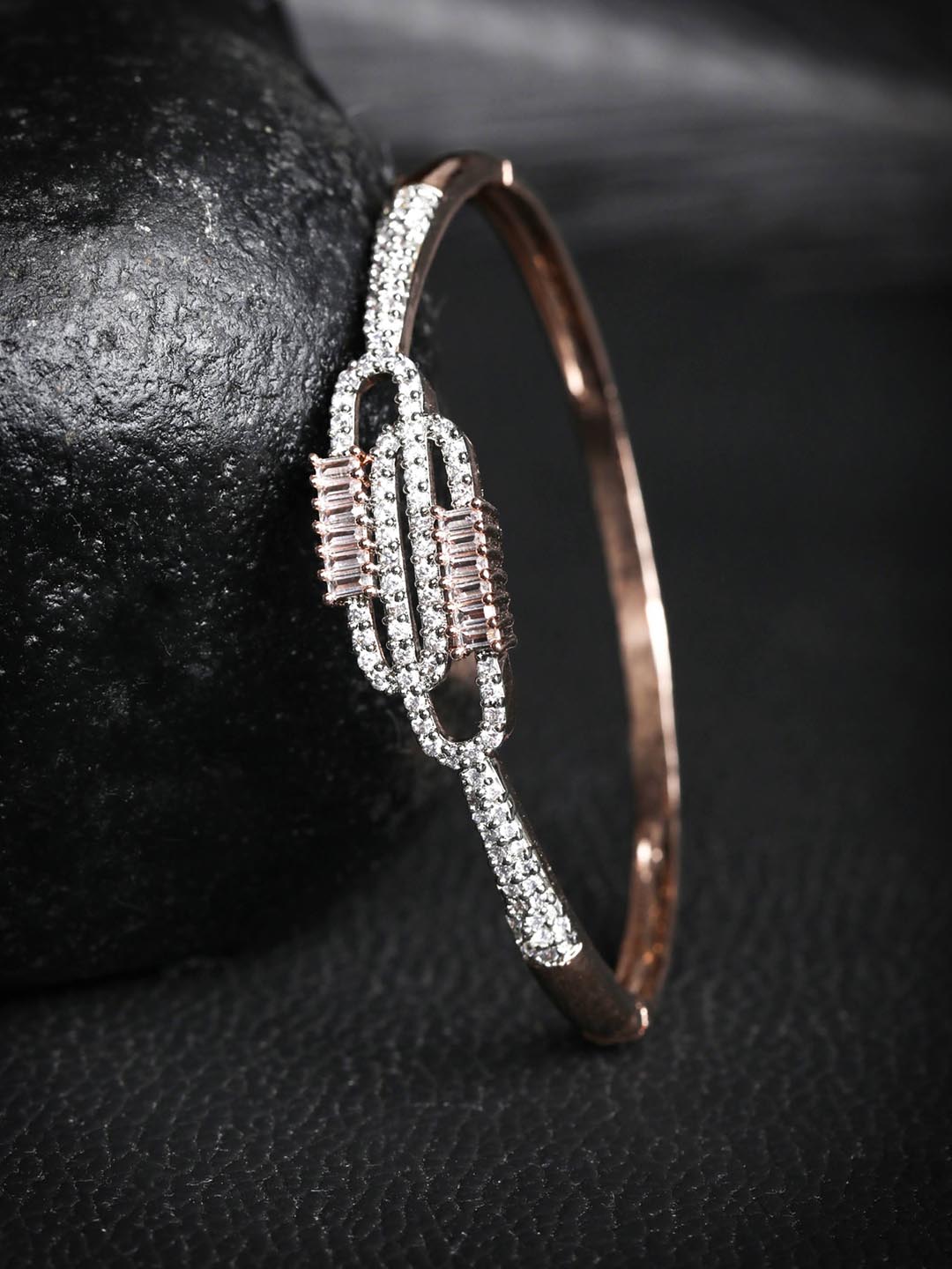 Priyaasi Women American Diamond Rose Gold-Polished Bangle Style Bracelet | Grab2Buy