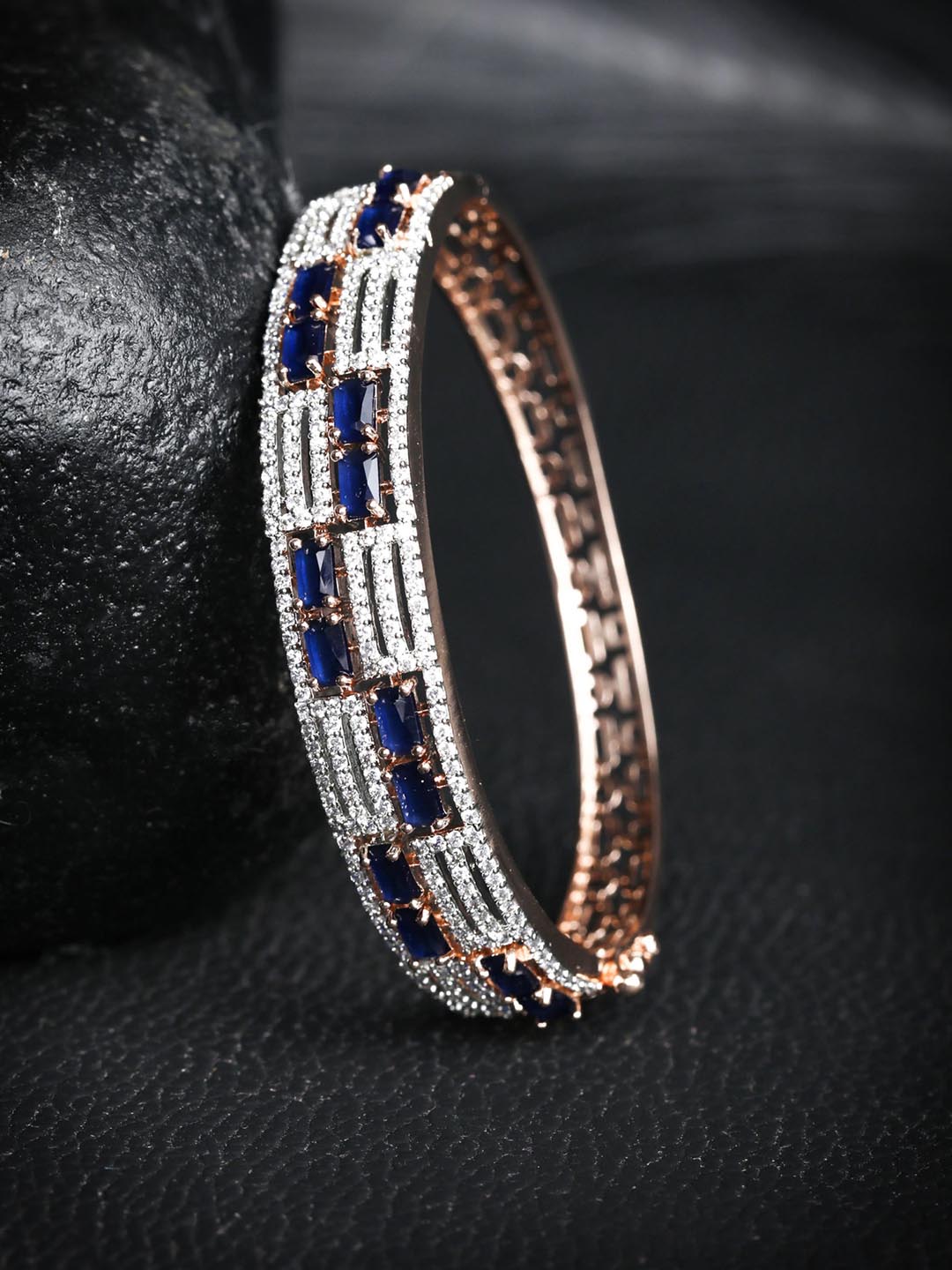 Priyaasi Women Blue American Diamond Rose Gold-Polished Bangle Style Bracelet | Grab2Buy